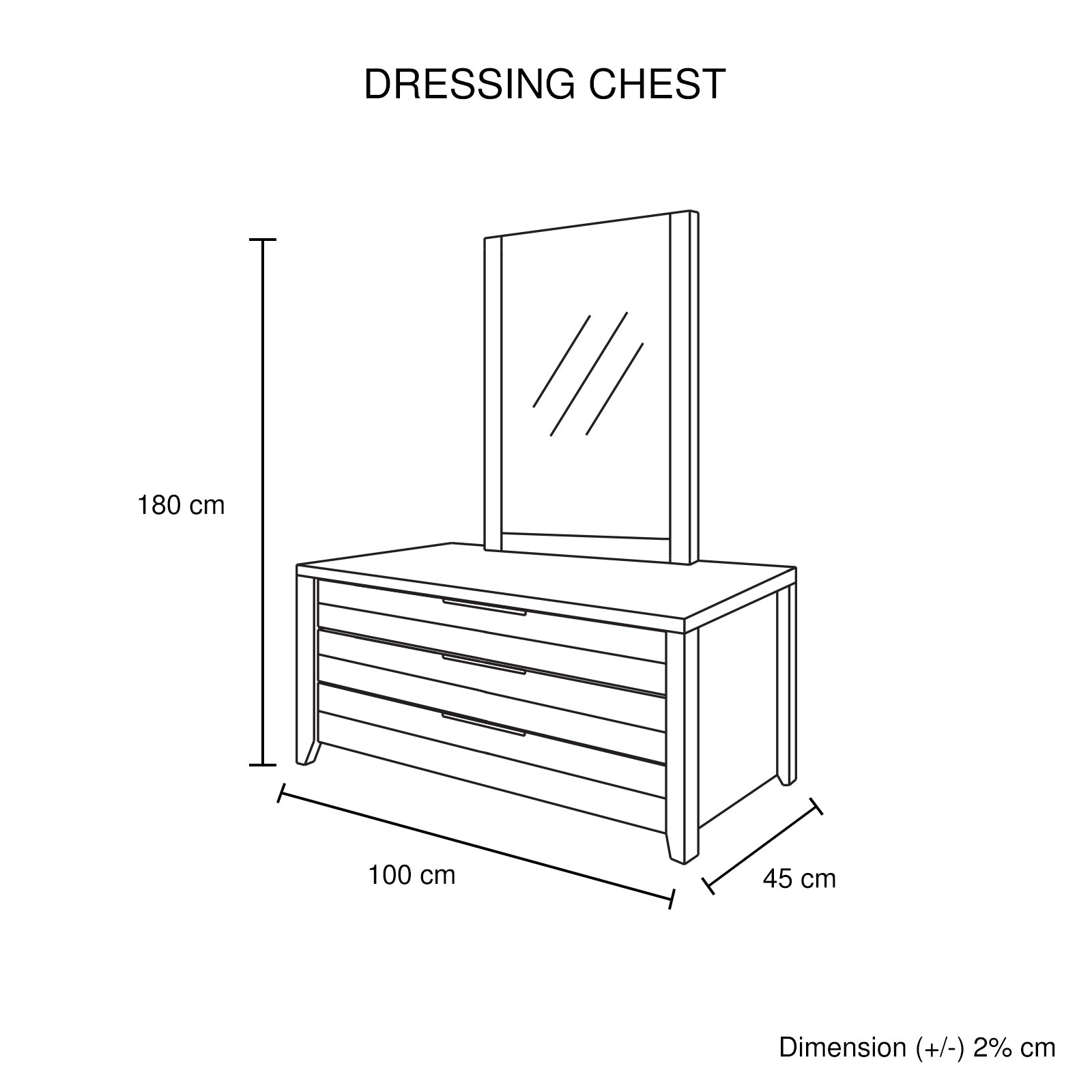 Dresser with 3 Storage Drawers in Natural Wood like MDF in Oak Colour with Mirror | Wood finish
