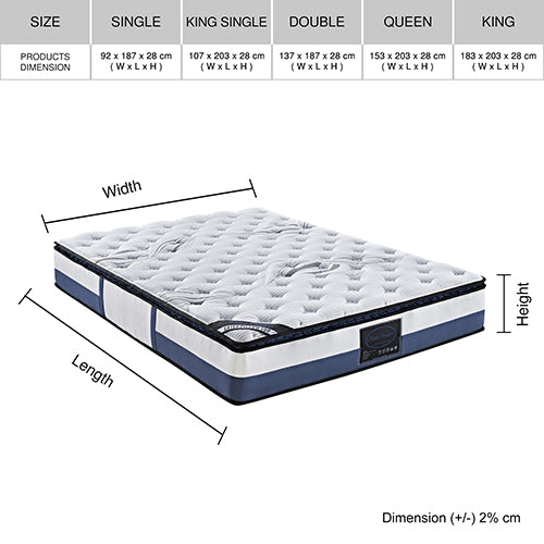 Double 28cm Thick Pocket Spring Mattress with Natural Latex Pillow Top Medium Firm