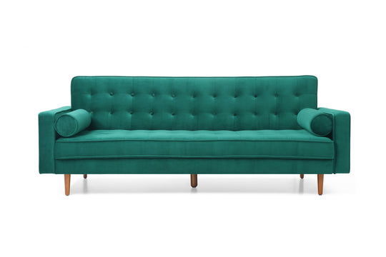 Green Velvet 3-Seater Button-Tufted Sofa Bed - Marcella Fabric