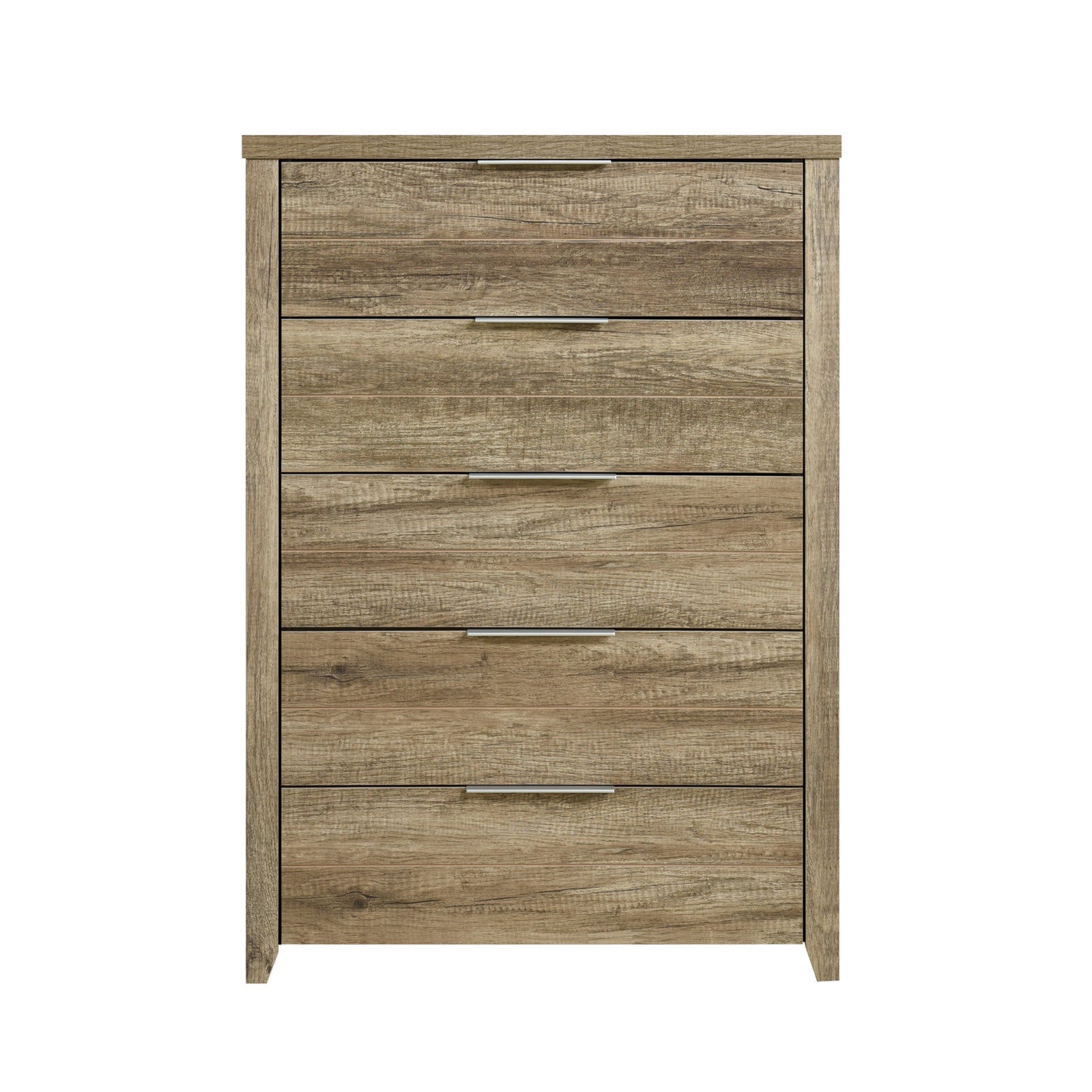 Oak-Colored Tallboy With 5 Storage Drawers