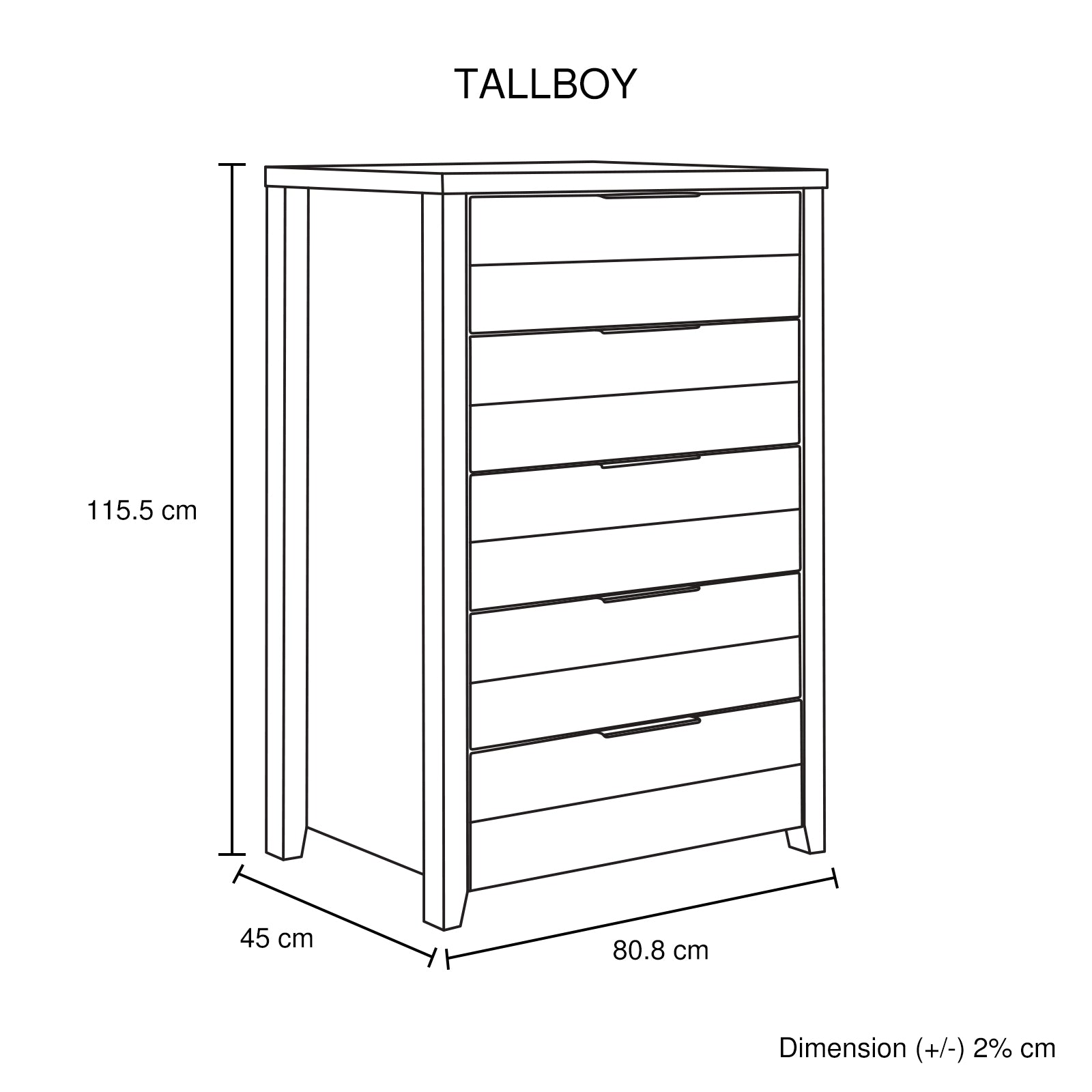 Oak-Colored Tallboy With 5 Storage Drawers