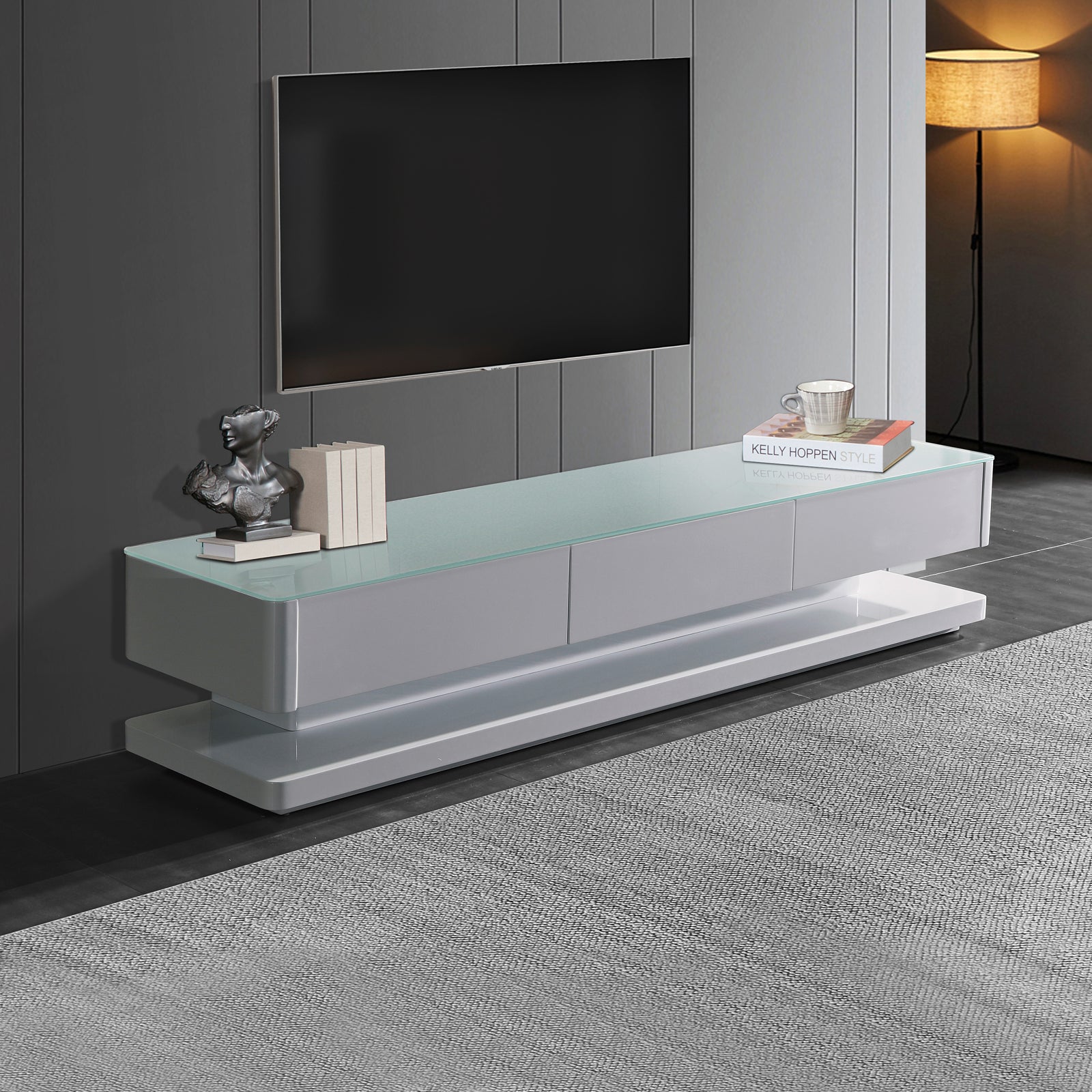 White Glossy Tv Cabinet With 3 Drawers