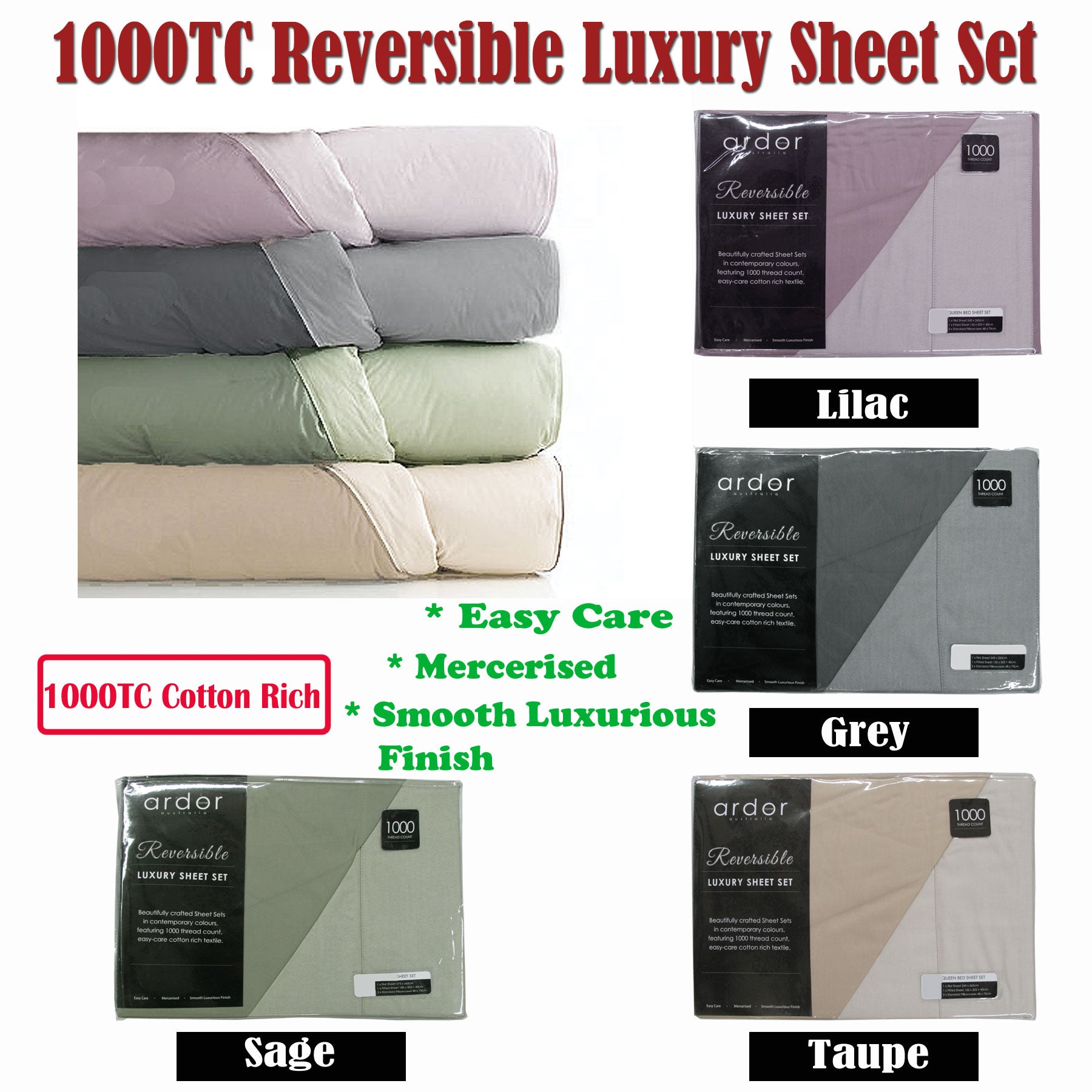 1000Tc Cotton Rich Reversible Sheet Set Sage King