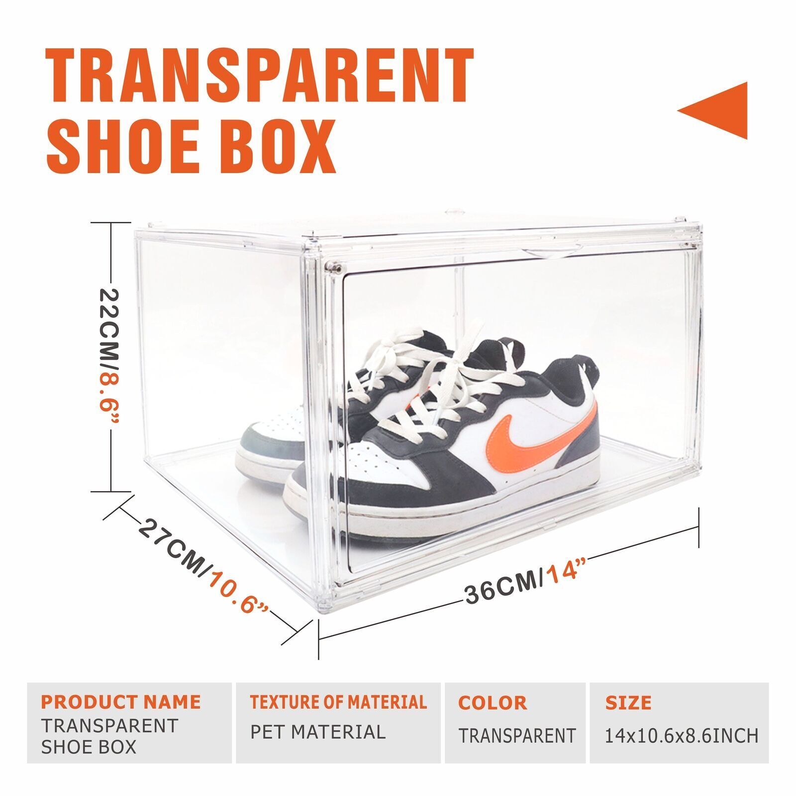 Stackable Shoe Storage Box Clear 36x27x22cm