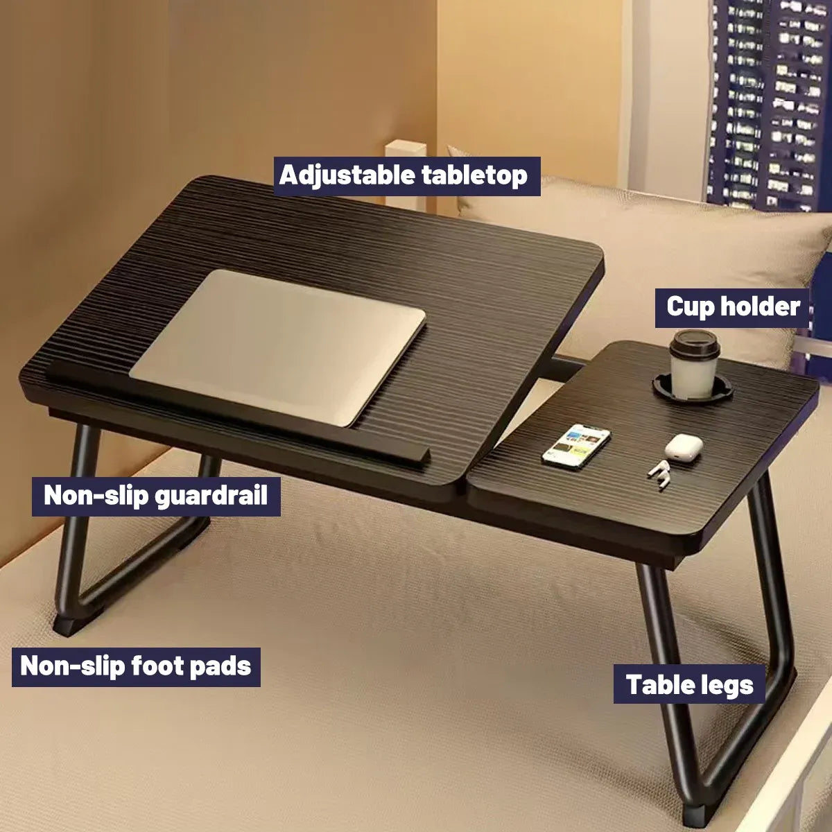 Adjustable Bedside Table Black