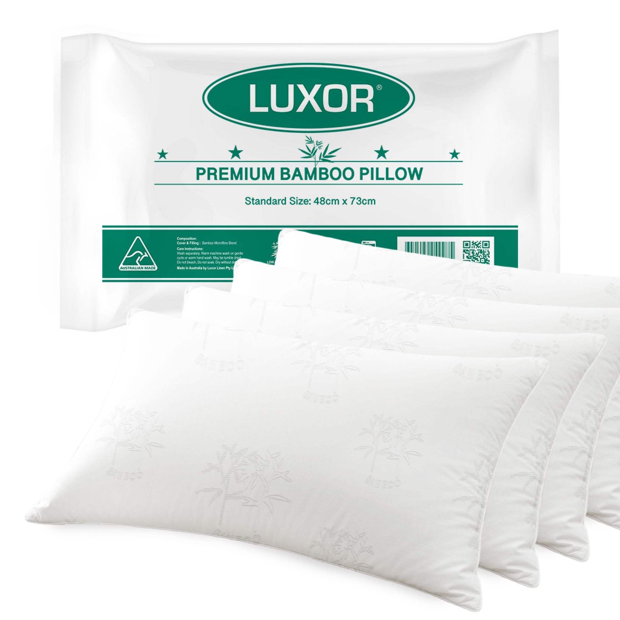 Luxor Australian Made Bamboo Cooling Pillow Standard Size Single Pack