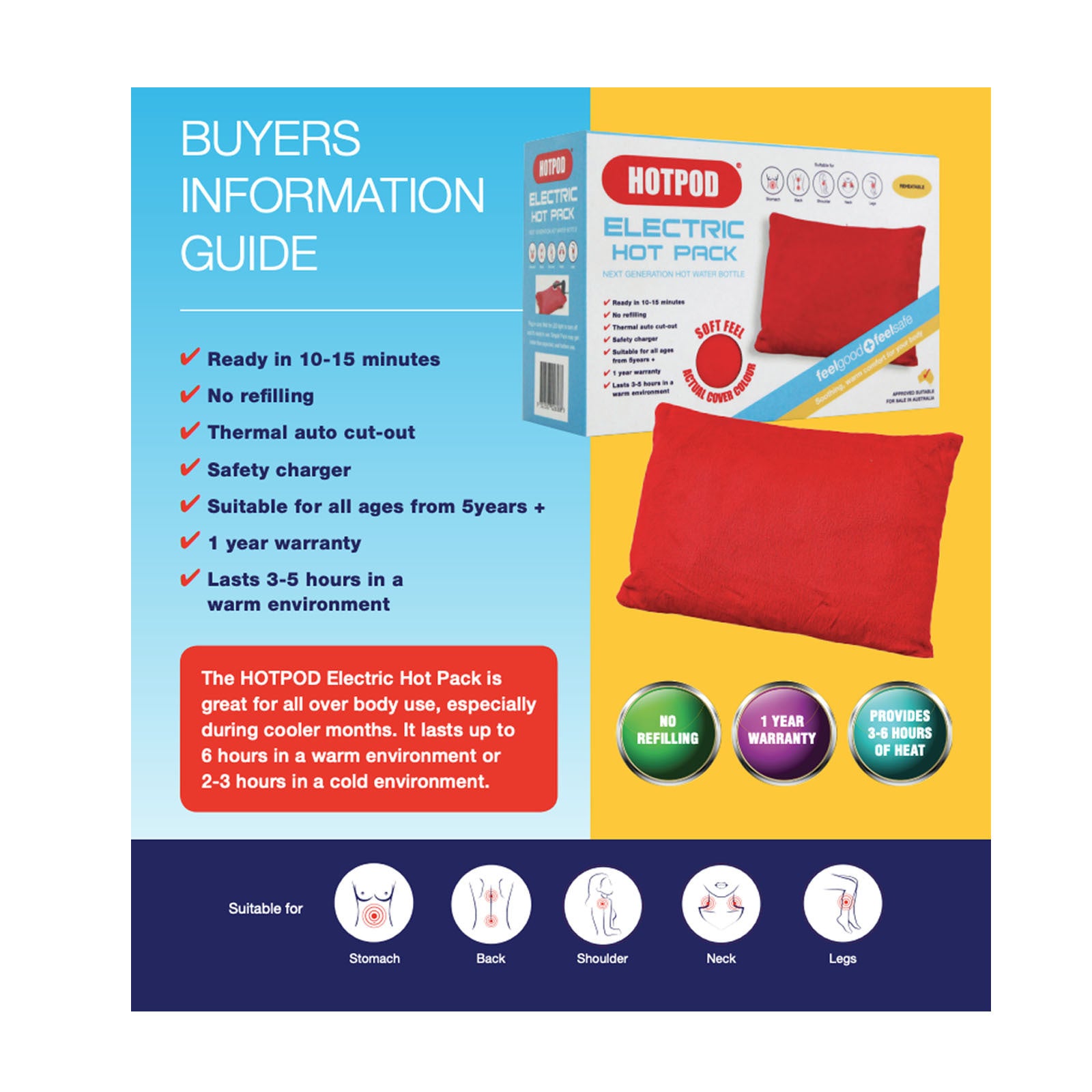 Electric Hot Pack Water Bottle Reheat-Able Pillow Pad Sleep