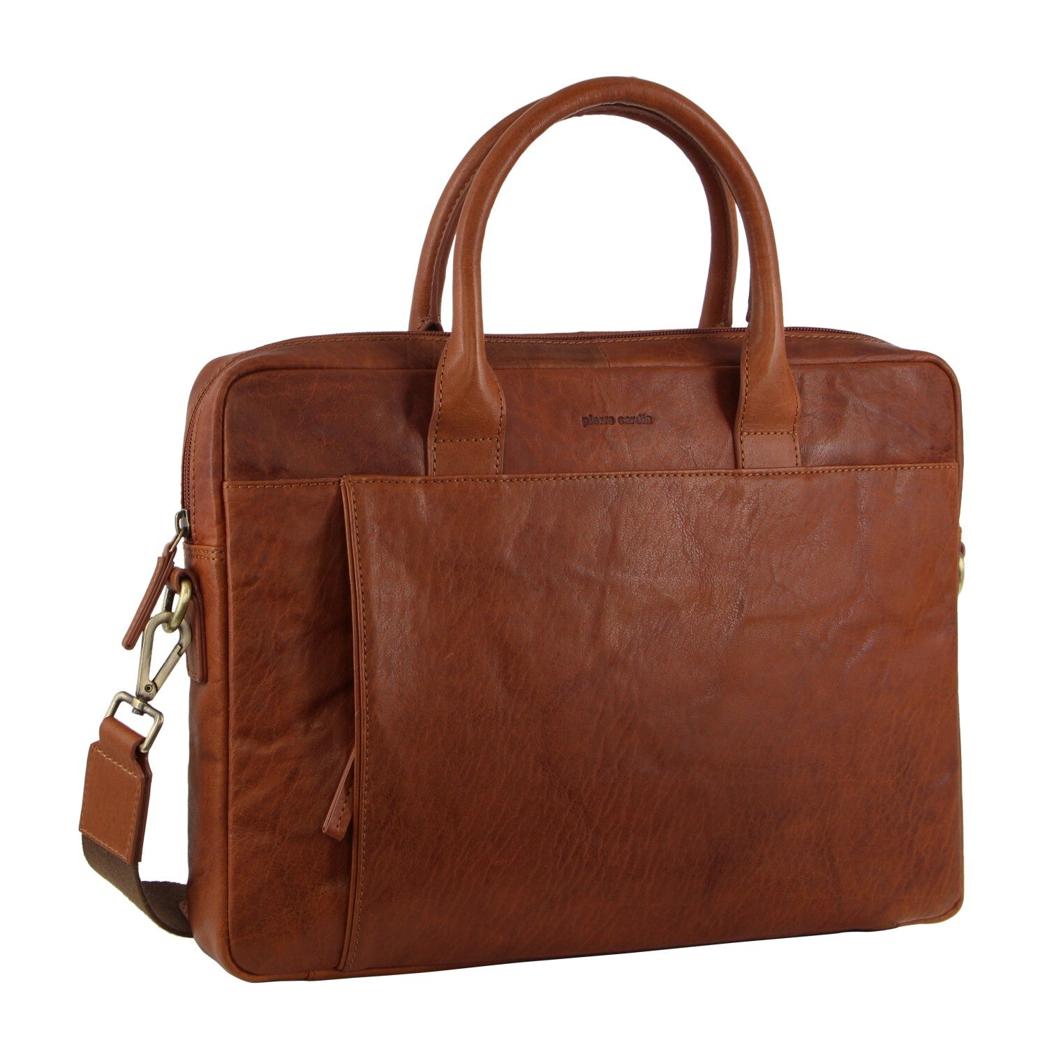 Leather finish - Pierre Cardin Leather Multi-Handle 15" Laptop Computer Bag - Tan