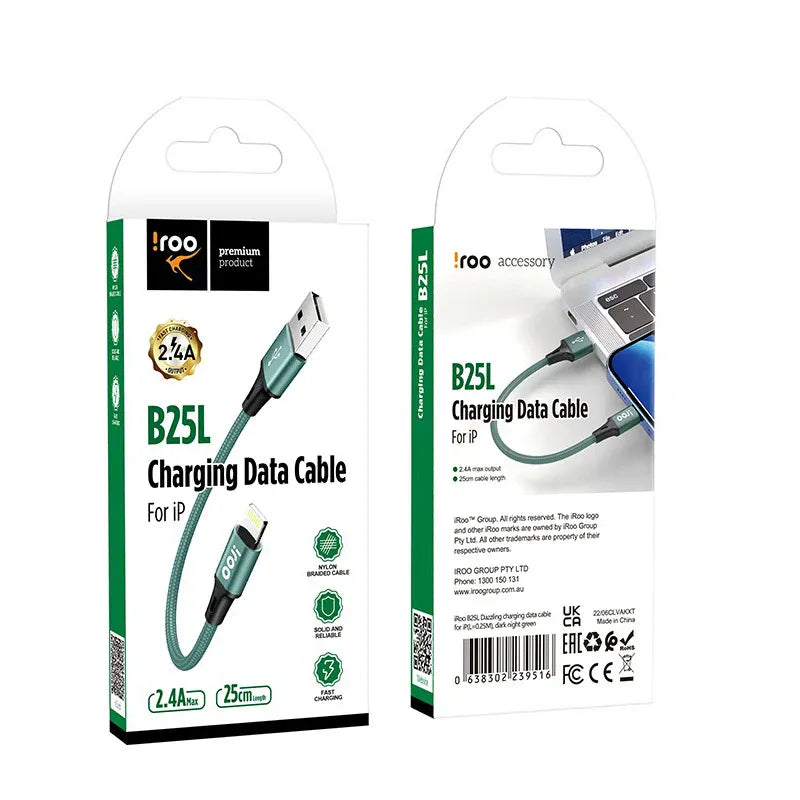 25cm USB-A Lightning Fast Charge Cable Green | Simpledeals