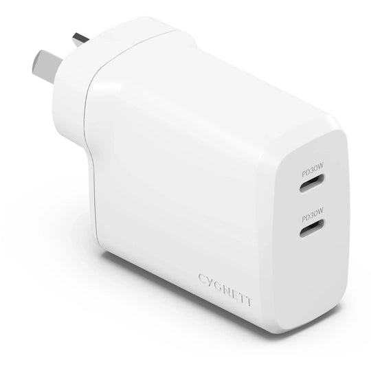 60W Dual Port USB-C Wall Charger White - Phone Chargers