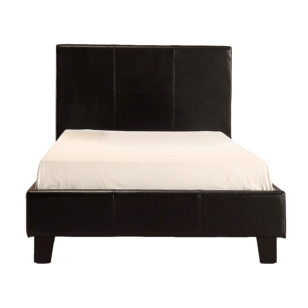Bed Frame Single Size PU Leather Platform Modern Black Design