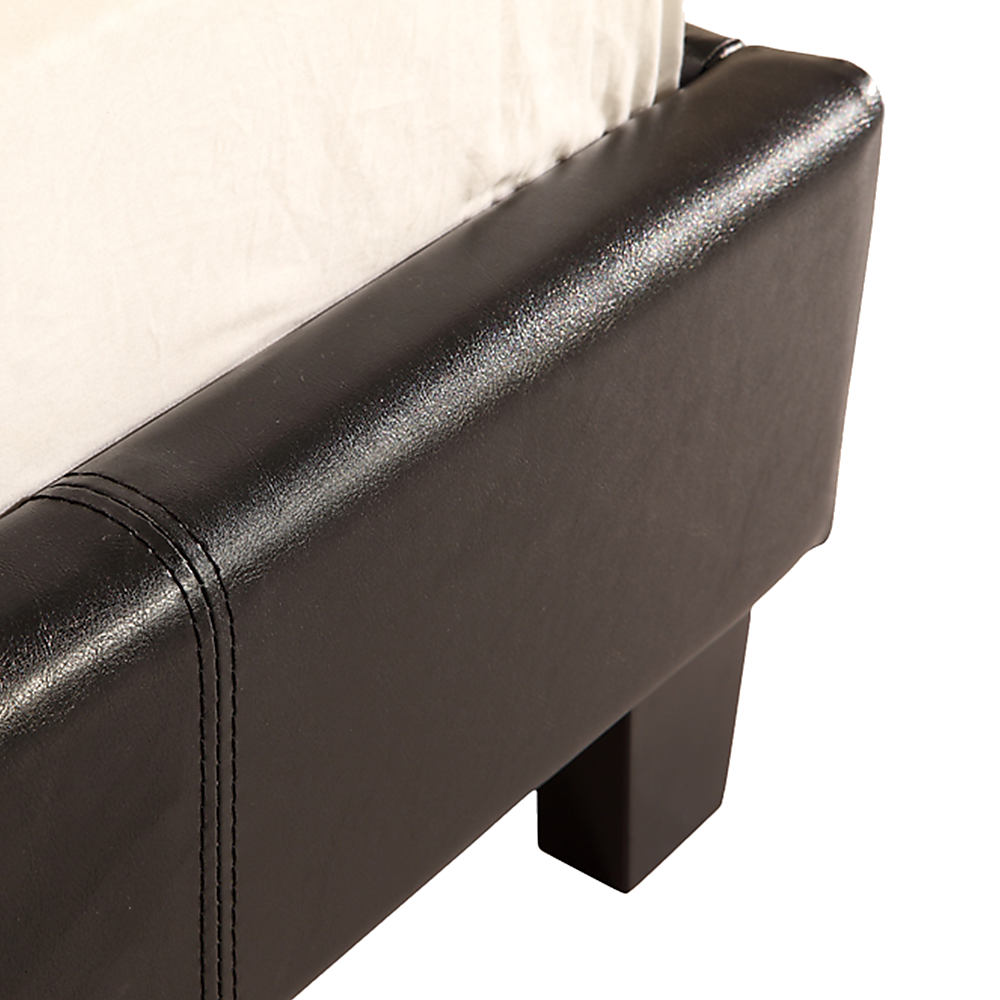 Bed Frame Single Size PU Leather Platform Modern Black Design