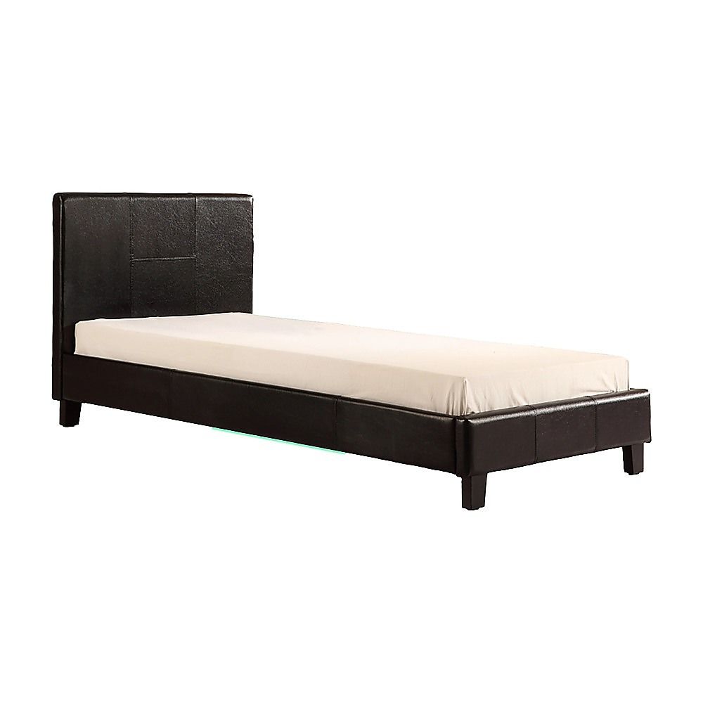 Bed Frame Single Size PU Leather Platform Modern Black Design