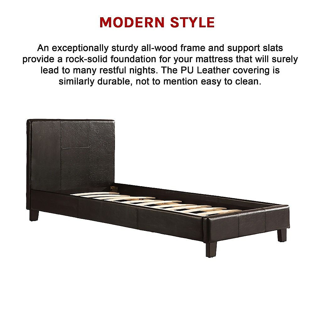 Bed Frame Single Size PU Leather Platform Modern Black Design