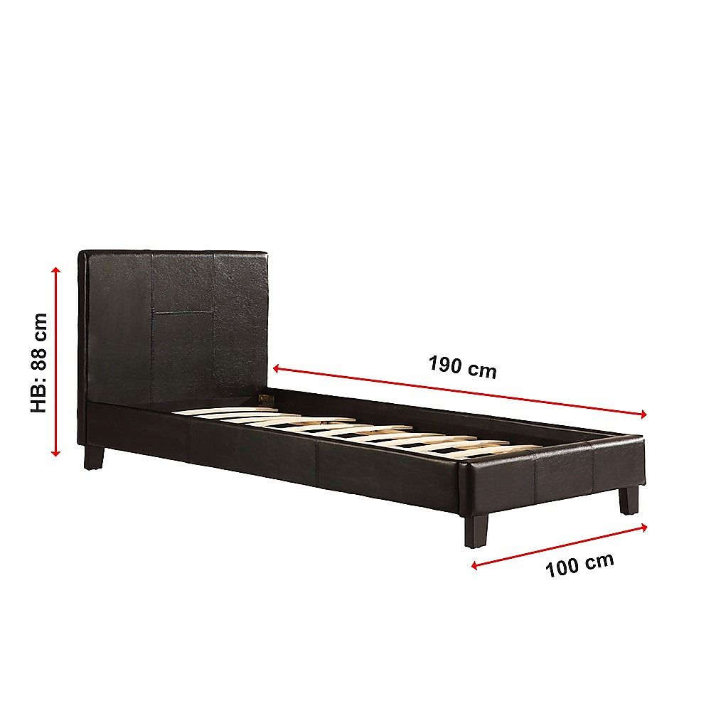 Bed Frame Single Size PU Leather Platform Modern Black Design