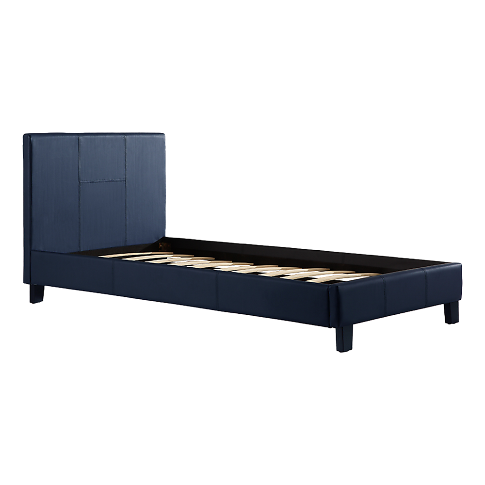 Bed Frame Single Size PU Leather Platform Modern Blue Design