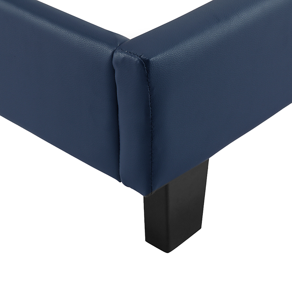 Bed Frame Single Size PU Leather Platform Modern Blue Design
