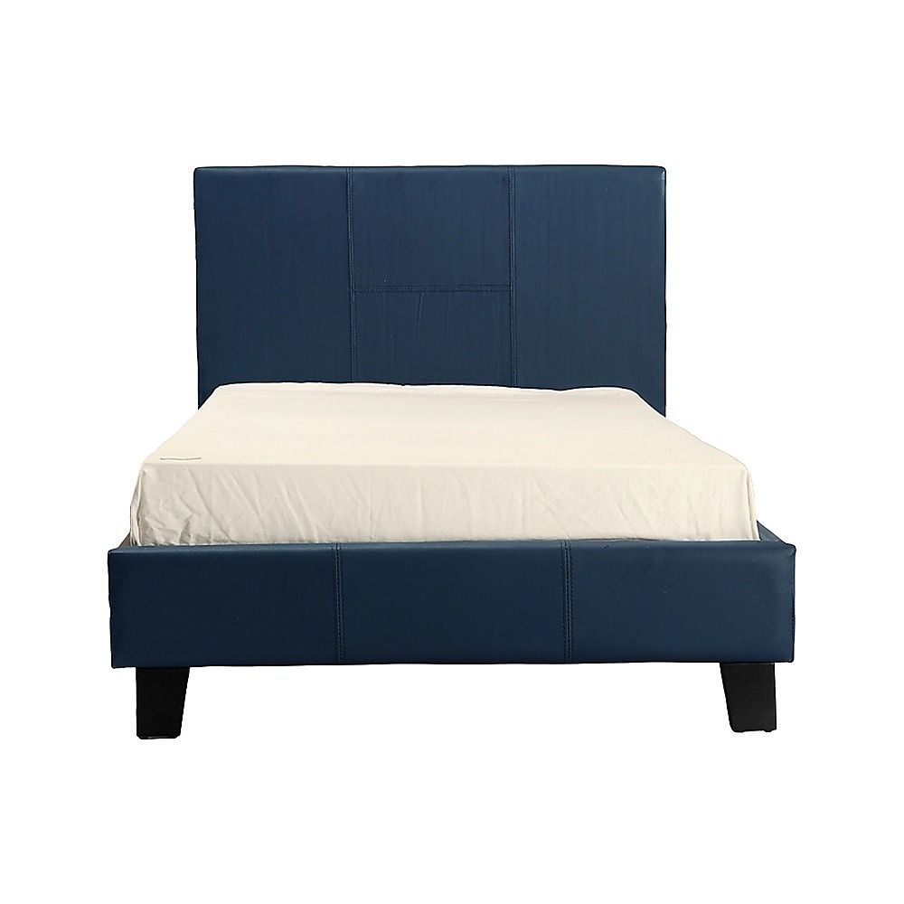 Bed Frame Single Size PU Leather Platform Modern Blue Design