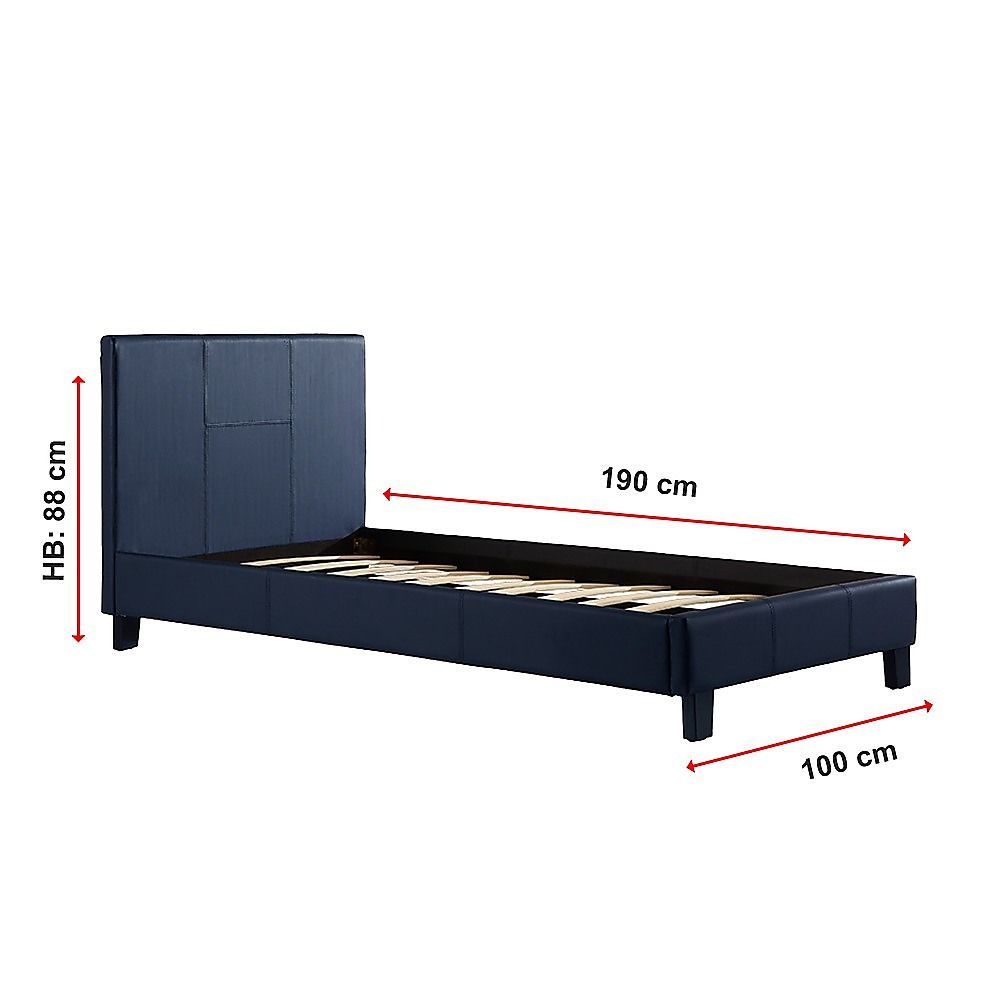 Bed Frame Single Size PU Leather Platform Modern Blue Design