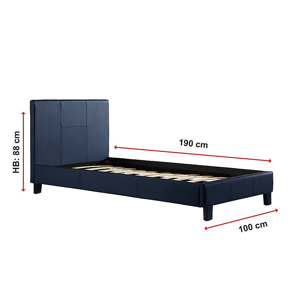 Single Pu Leather Bed Frame Blue