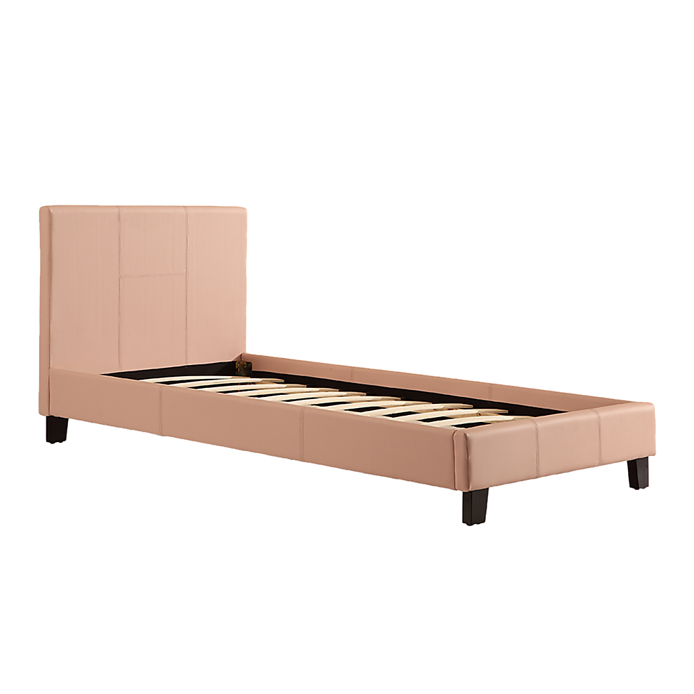 Bed Frame Single Size PU Leather Platform Modern Pink Design