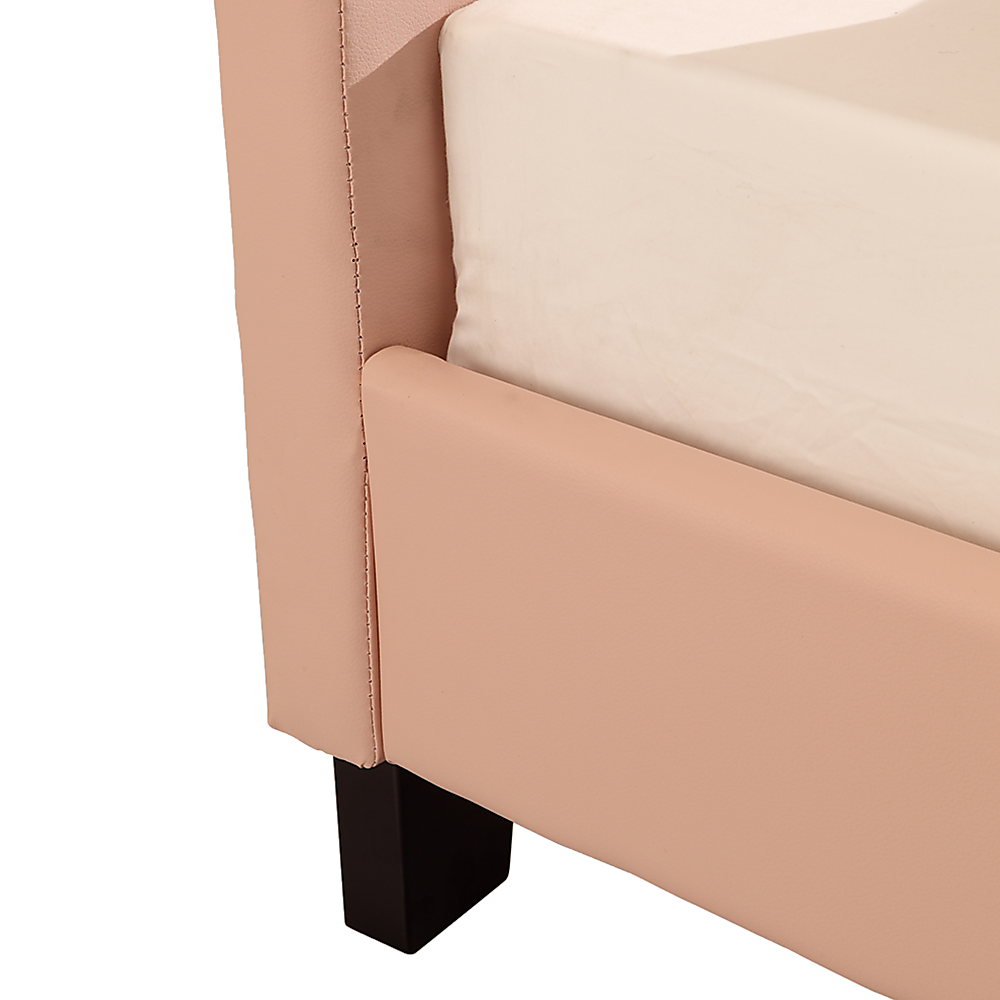 Bed Frame Single Size PU Leather Platform Modern Pink Design