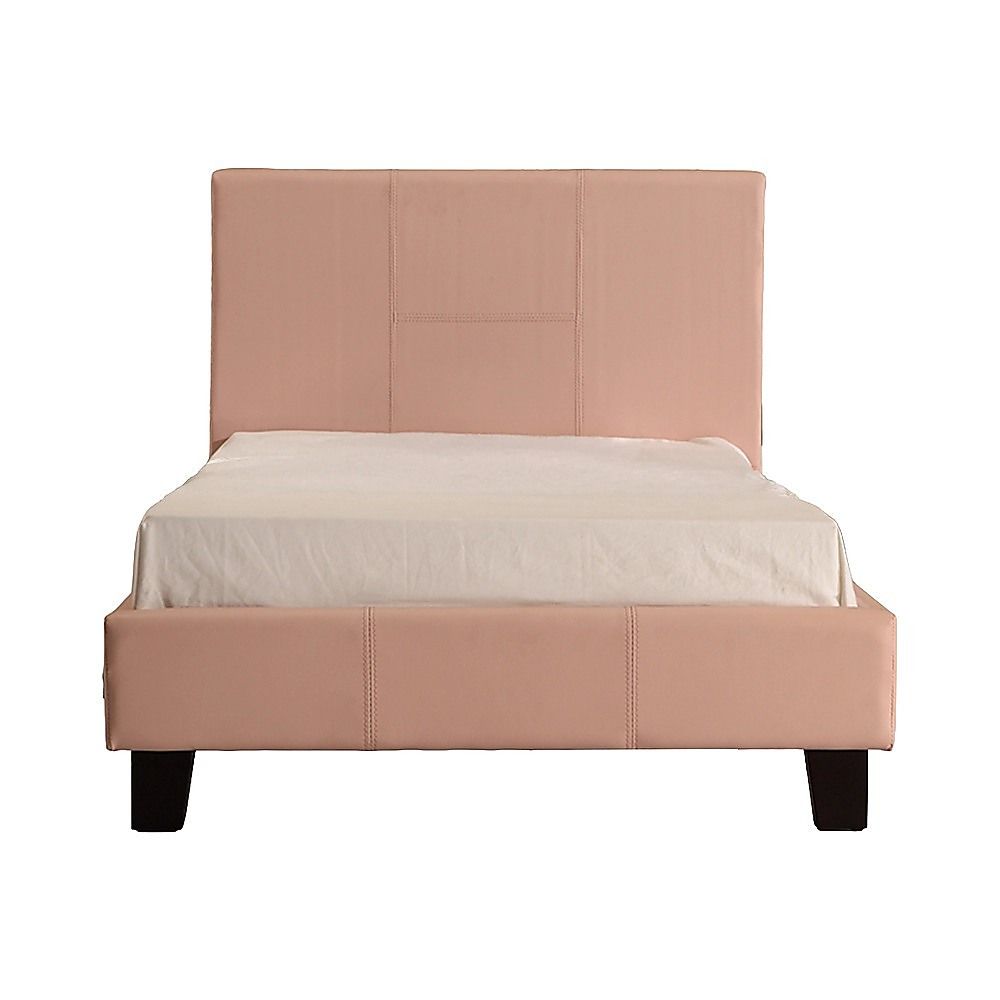 Bed Frame Single Size PU Leather Platform Modern Pink Design