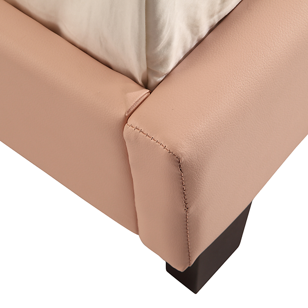 Bed Frame Single Size PU Leather Platform Modern Pink Design