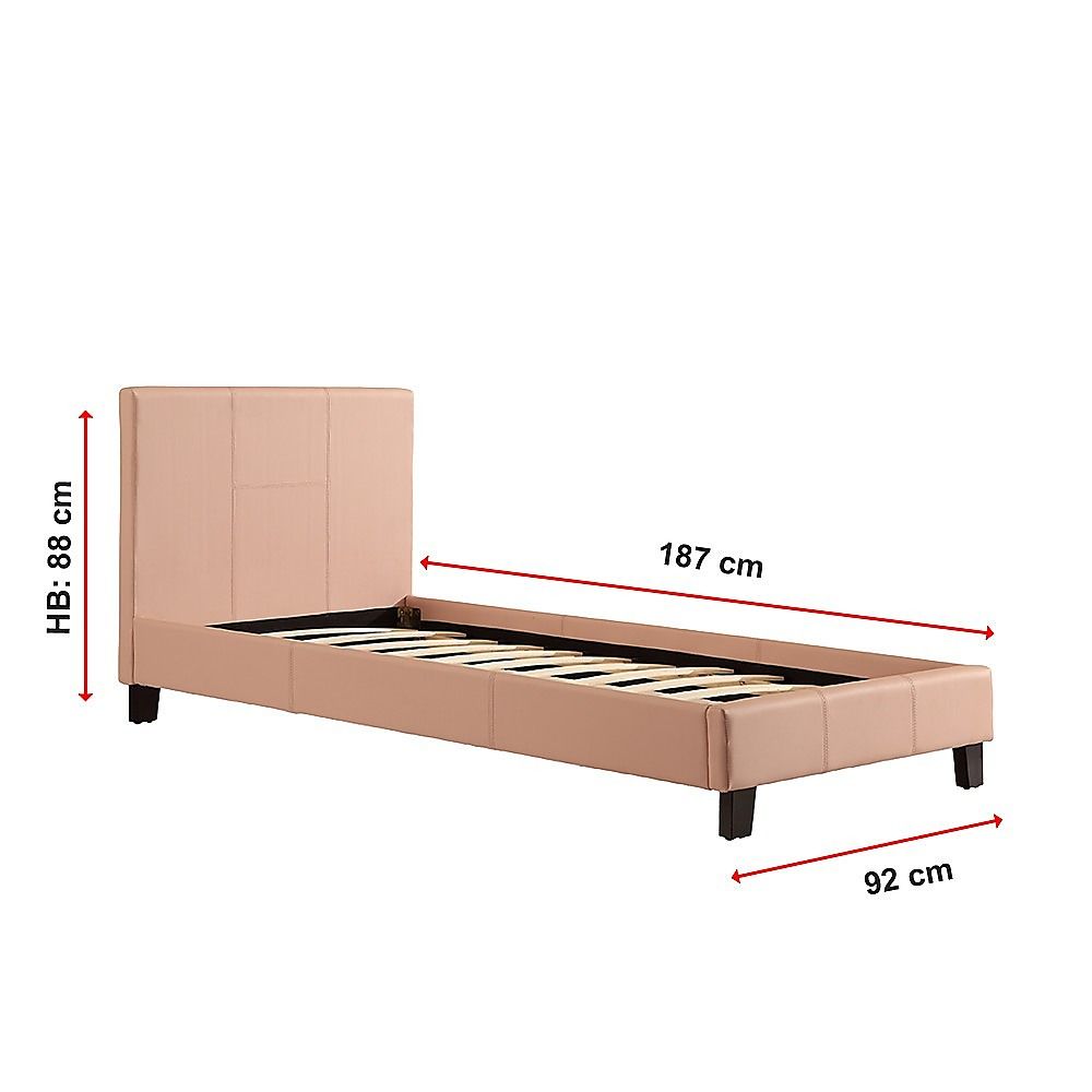 Bed Frame Single Size PU Leather Platform Modern Pink Design