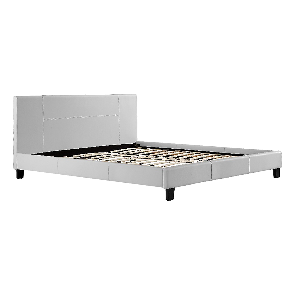 Bed Frame King Size PU Leather Platform Modern White Finish