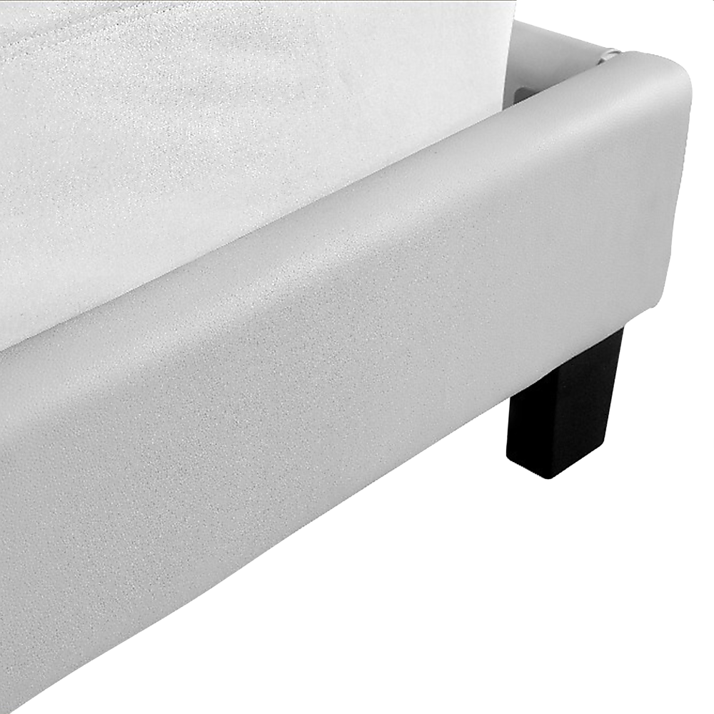 Bed Frame King Size PU Leather Platform Modern White Finish
