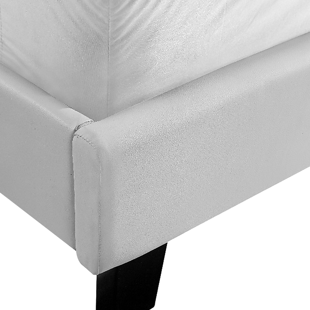 Bed Frame King Size PU Leather Platform Modern White Finish