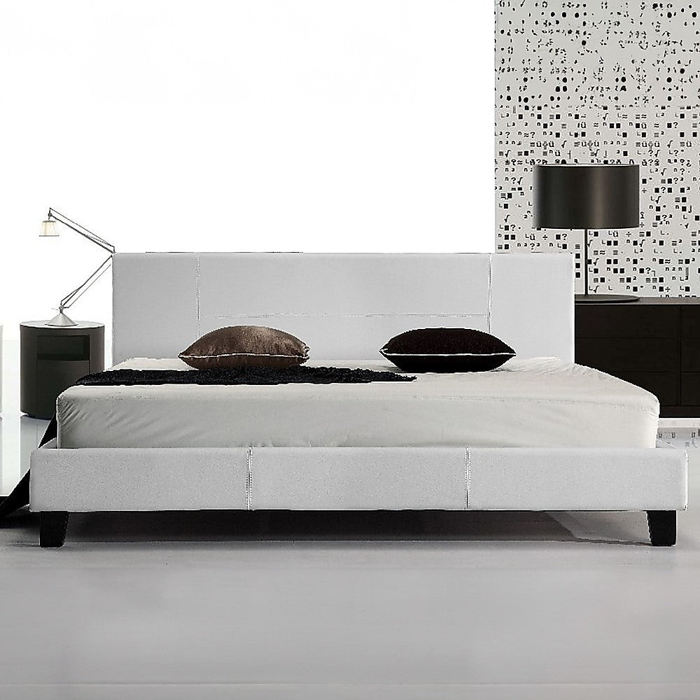 Bed Frame King Size PU Leather Platform Modern White Finish