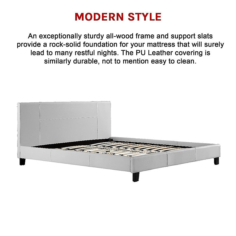 Bed Frame King Size PU Leather Platform Modern White Finish