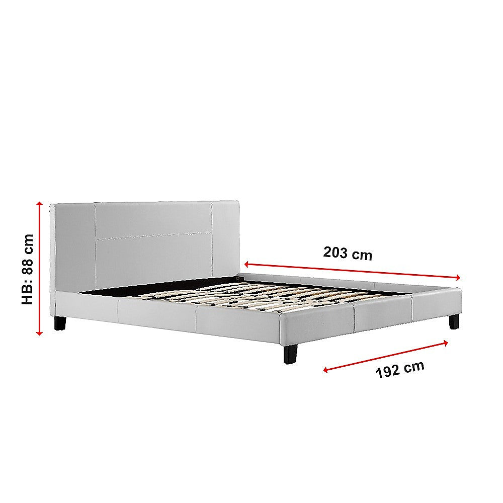 Bed Frame King Size PU Leather Platform Modern White Finish