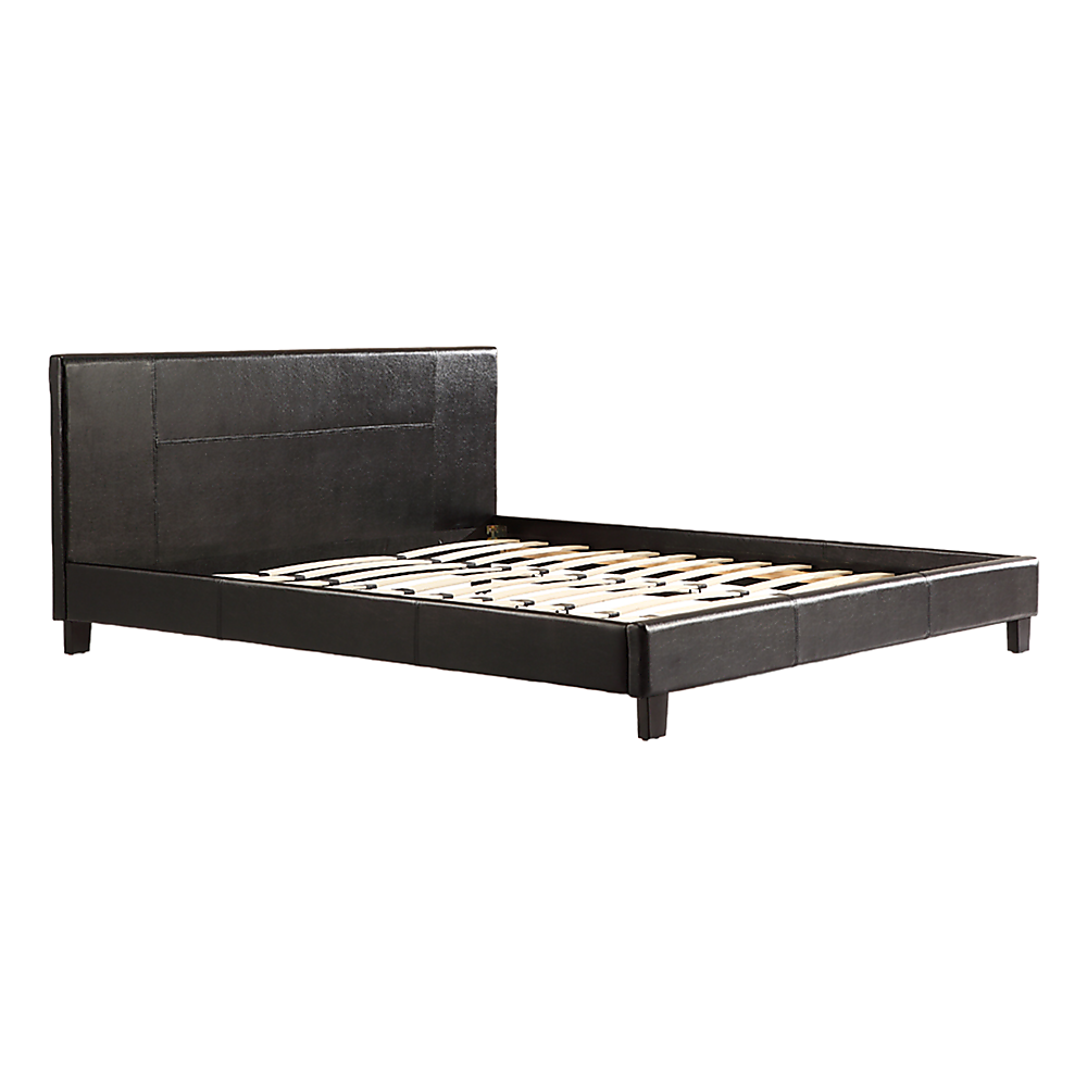 Bed Frame King Size PU Leather Platform Modern Brown Finish