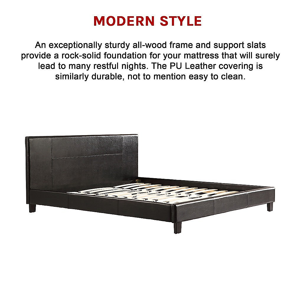 Bed Frame King Size PU Leather Platform Modern Brown Finish