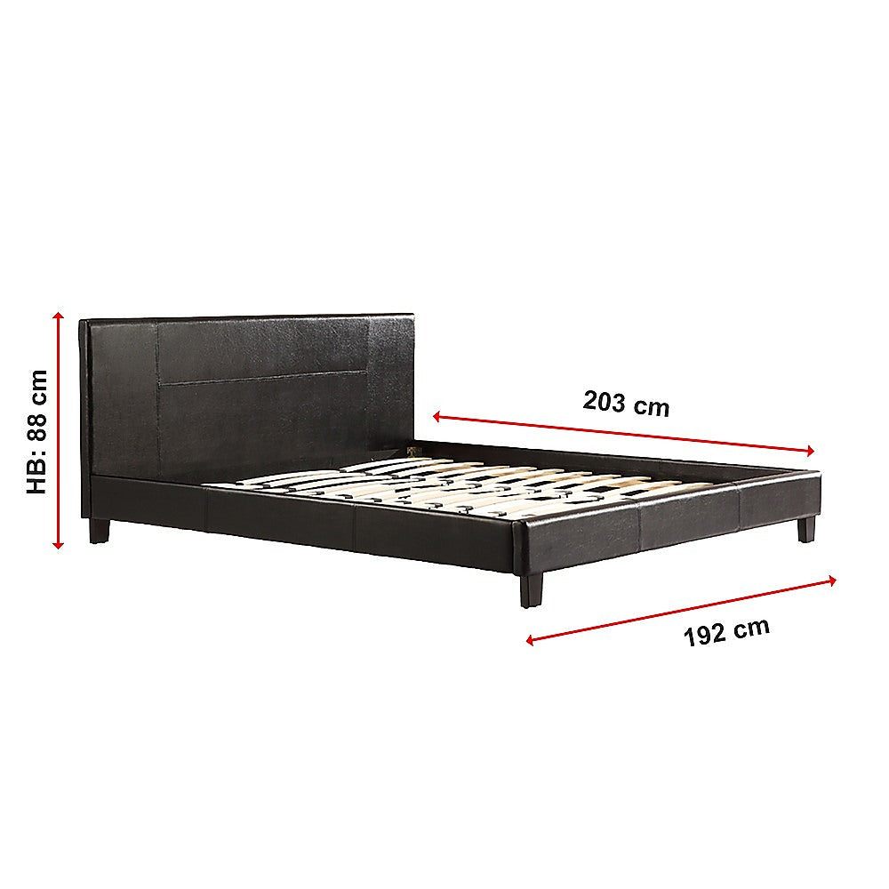 Bed Frame King Size PU Leather Platform Modern Black Finish