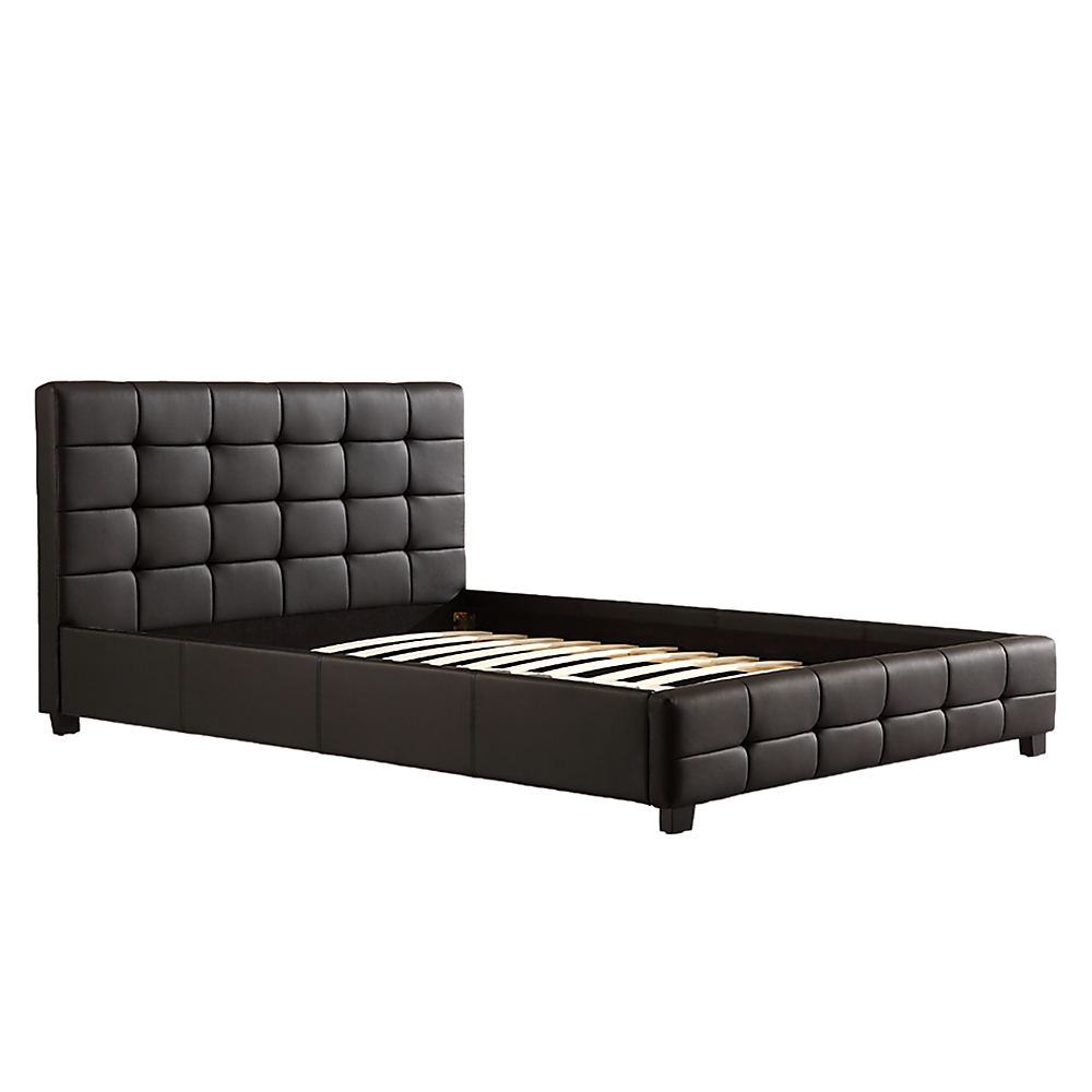 Double Bed Frame PU Leather Button Tufted Headboard Black