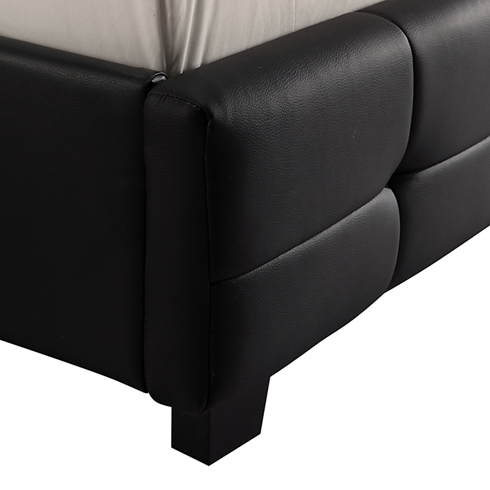Double Bed Frame PU Leather Button Tufted Headboard Black