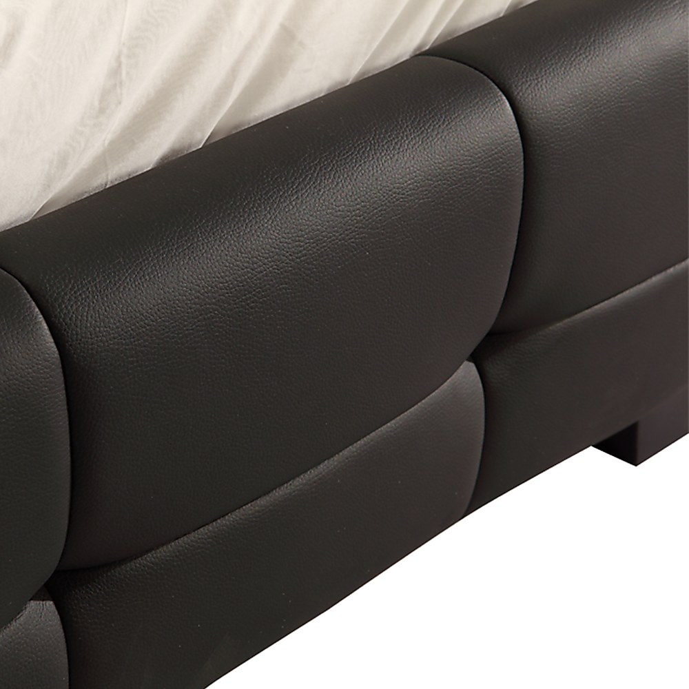 Double Bed Frame PU Leather Button Tufted Headboard Black