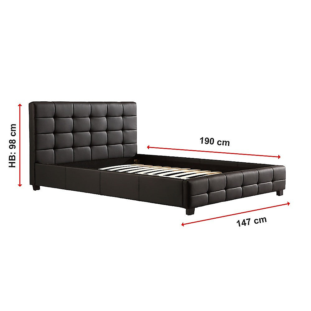 Double Bed Frame PU Leather Button Tufted Headboard Black