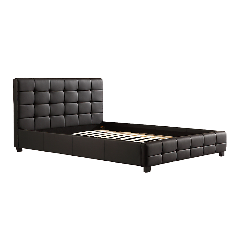 Queen Bed Frame PU Leather Button Tufted Headboard Modern Design
