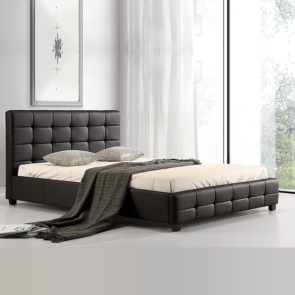 Queen Bed Frame PU Leather Button Tufted Headboard Modern Design