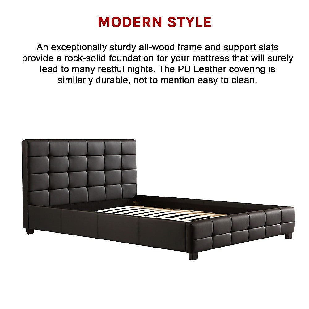 Queen Bed Frame PU Leather Button Tufted Headboard Modern Design