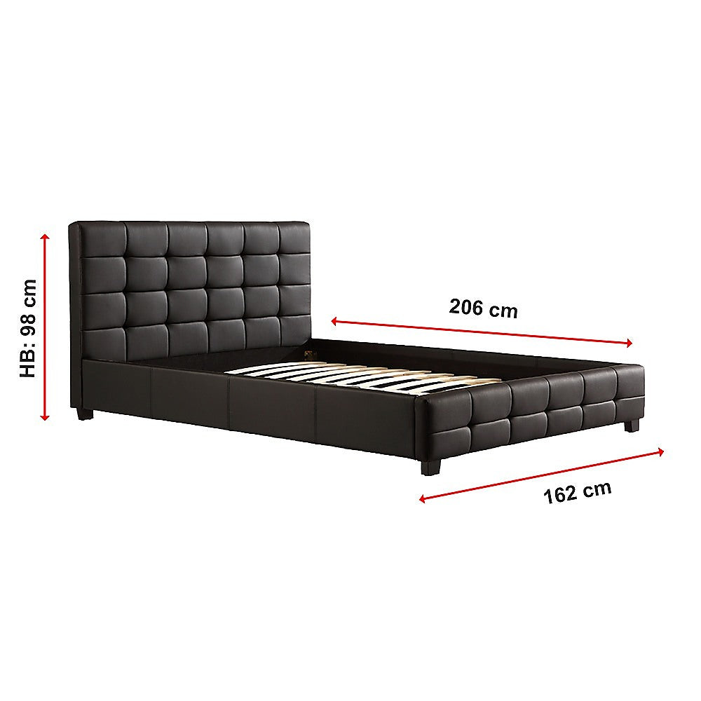 Queen Bed Frame PU Leather Button Tufted Headboard Modern Design