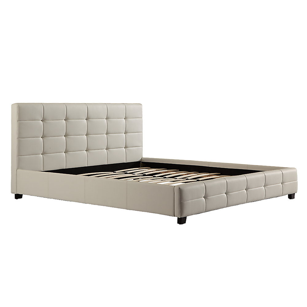King Bed Frame PU Leather Button Tufted Headboard White Design