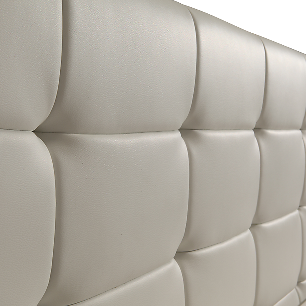 King Bed Frame PU Leather Button Tufted Headboard White Design