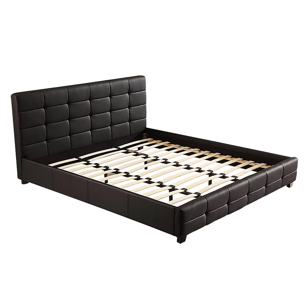 King Bed Frame PU Leather Button Tufted Headboard Black Design