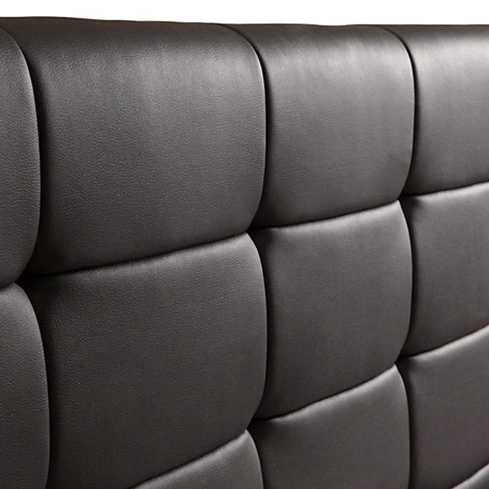 King Bed Frame PU Leather Button Tufted Headboard Black Design